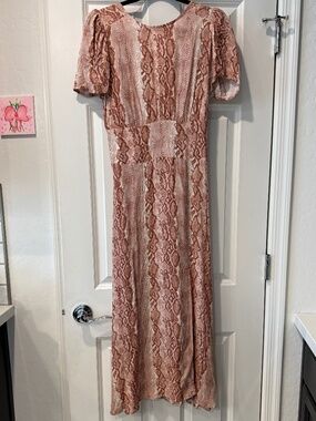 AFRM Jamie Pink Brown Snake Print Open Back Midi Dress with slit
